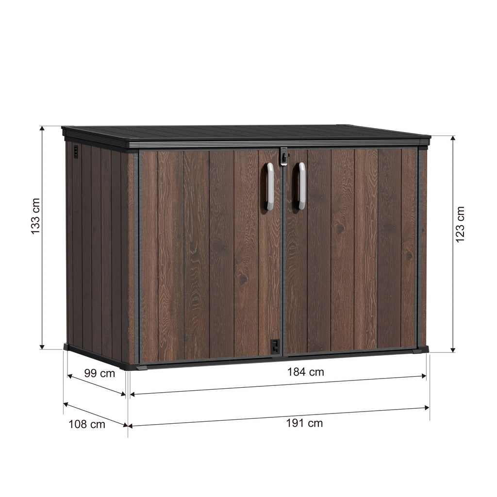 TERKKIN Horizontal 2300L Storage Shed Ultra Dark Walnut 3D