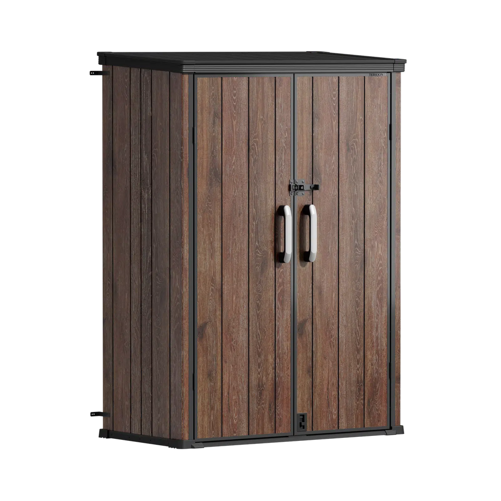TERKKIN Vertical 1400L Storage Shed Ultra Dark Walnut 3D