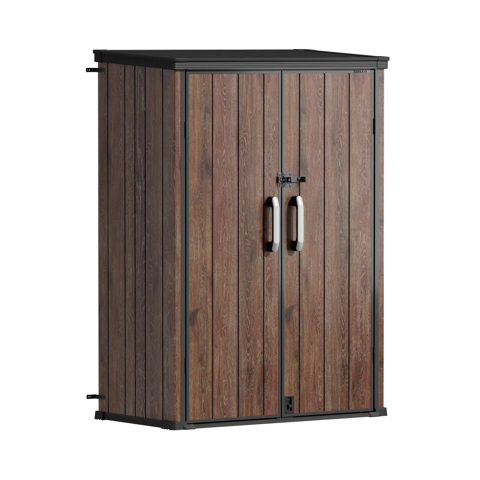 TERKKIN Vertical 1400L Storage Shed Ultra Dark Walnut 3D