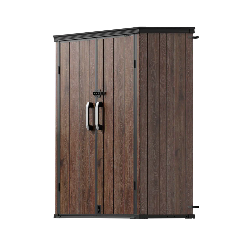 TERKKIN Vertical 1400L Storage Shed Ultra Dark Walnut 3D