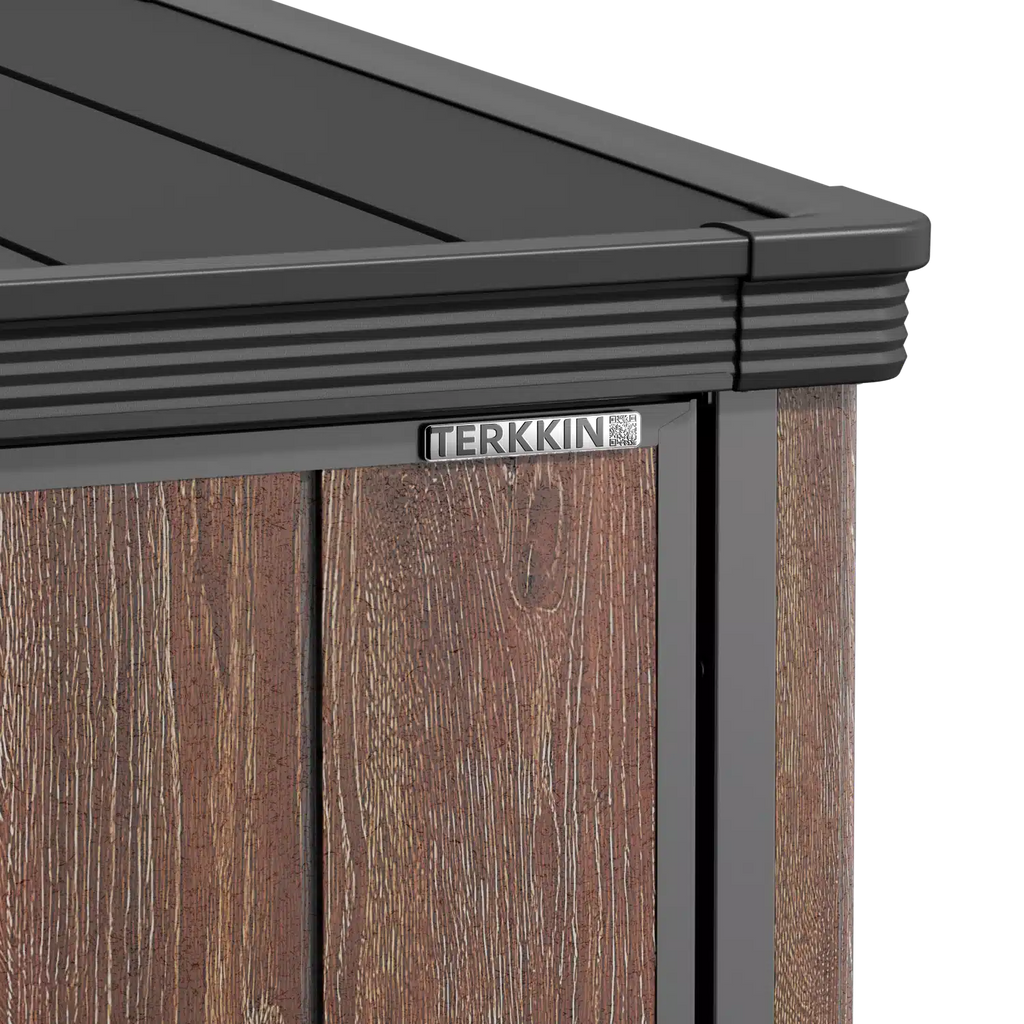 TERKKIN Vertical 1400L Storage Shed Ultra Dark Walnut 3D