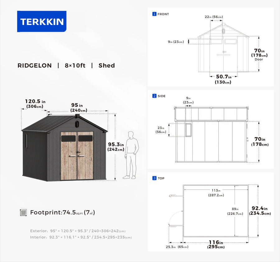 TERKKIN MONTELON 8 x 10 ft Gable Roof Outdoor Storage Shed Graphite Grey