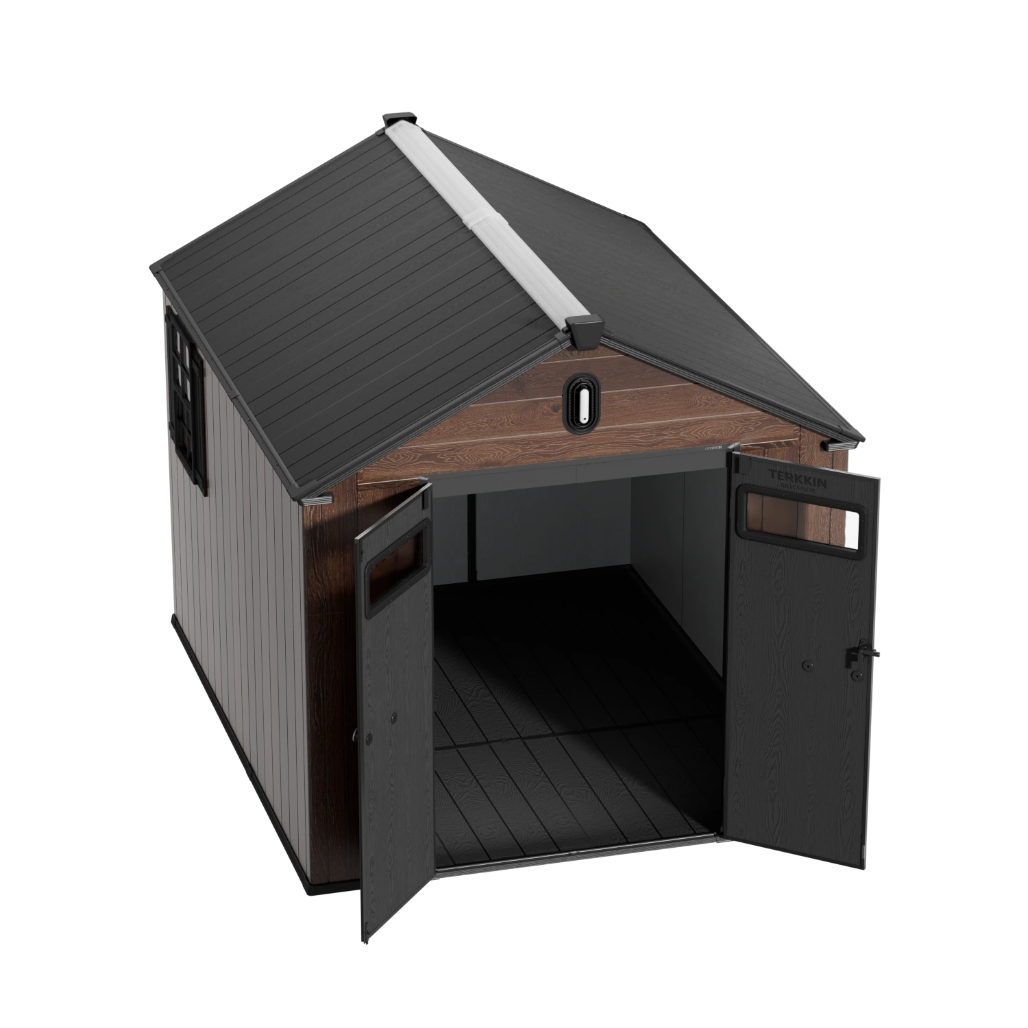 TERKKIN Gable 8x10 Storage Shed Pro Dark Walnut 3D