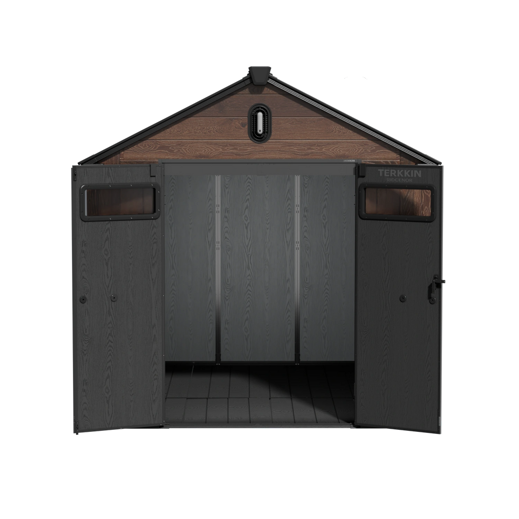 TERKKIN Gable 8x10 Storage Shed Pro Dark Walnut 3D
