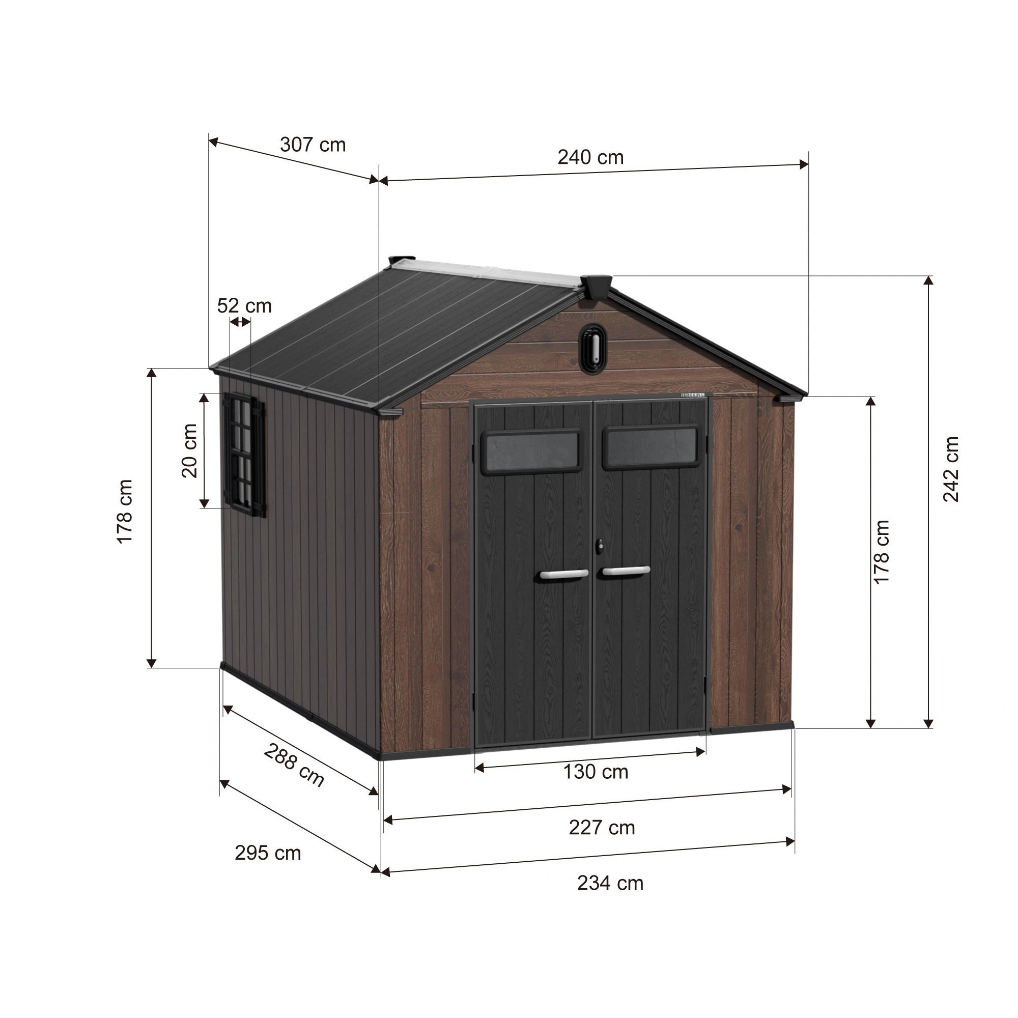 TERKKIN Gable 8x10 Storage Shed Pro Dark Walnut 3D