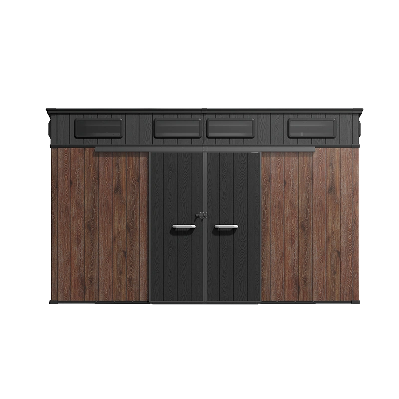 TERKKIN Pent 12x7 Storage Resin Shed Ultra Dark Walnut 3D