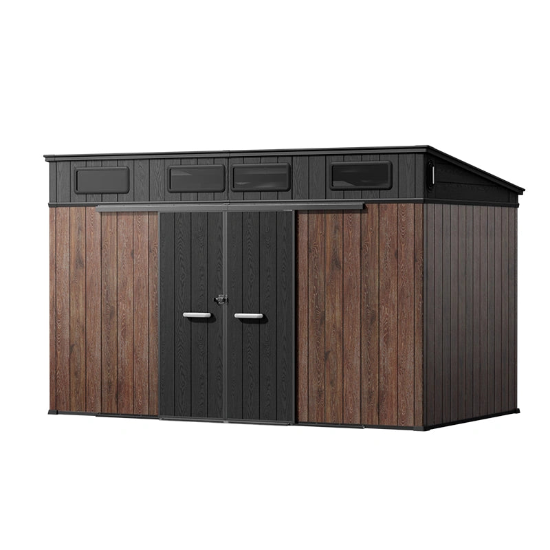 TERKKIN Pent 12x7 Storage Resin Shed Ultra Dark Walnut 3D