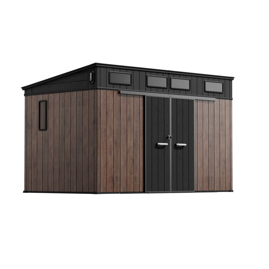 TERKKIN Pent 12x7 Storage Resin Shed Ultra Dark Walnut 3D