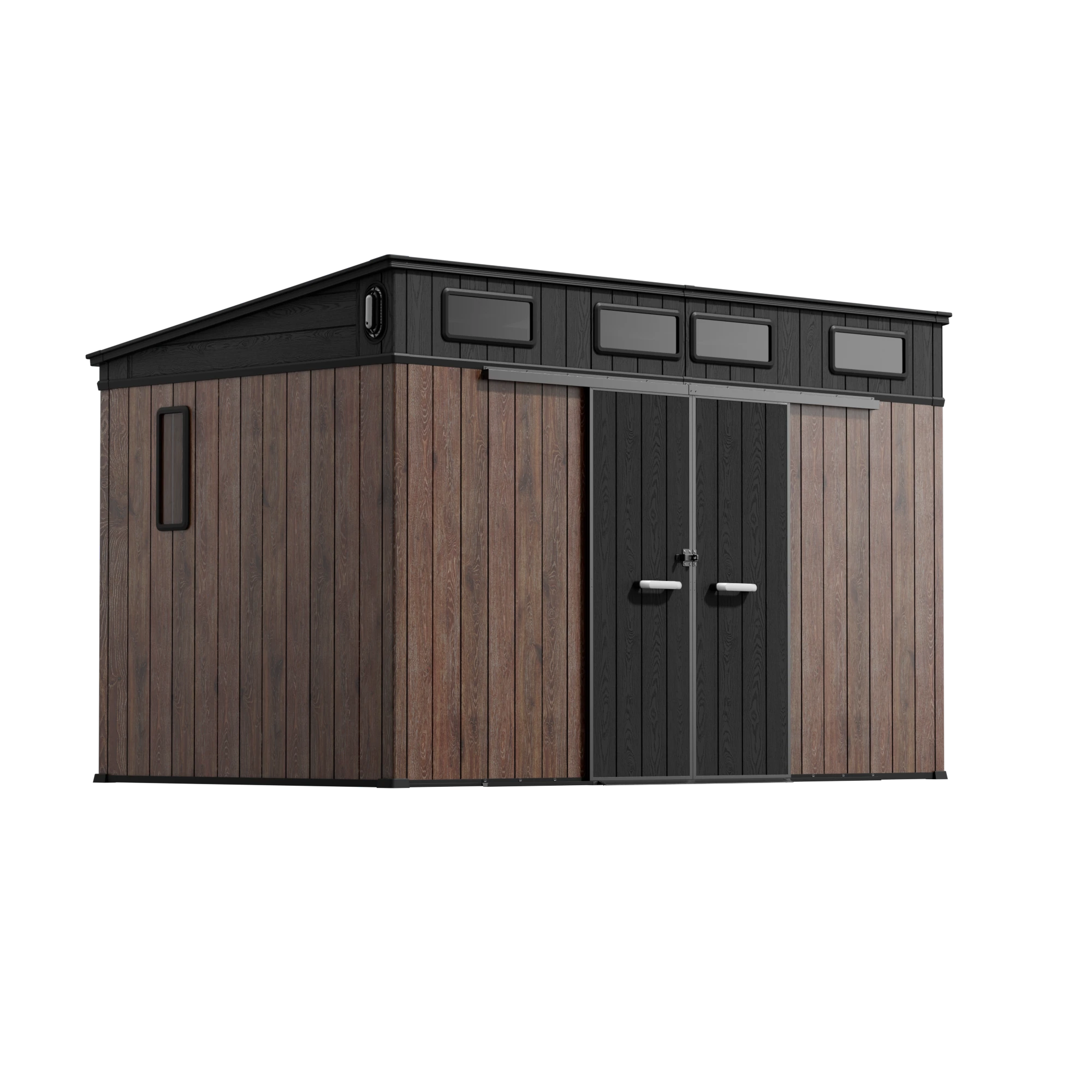 TERKKIN Pent 12x7 Storage Resin Shed Ultra Dark Walnut 3D