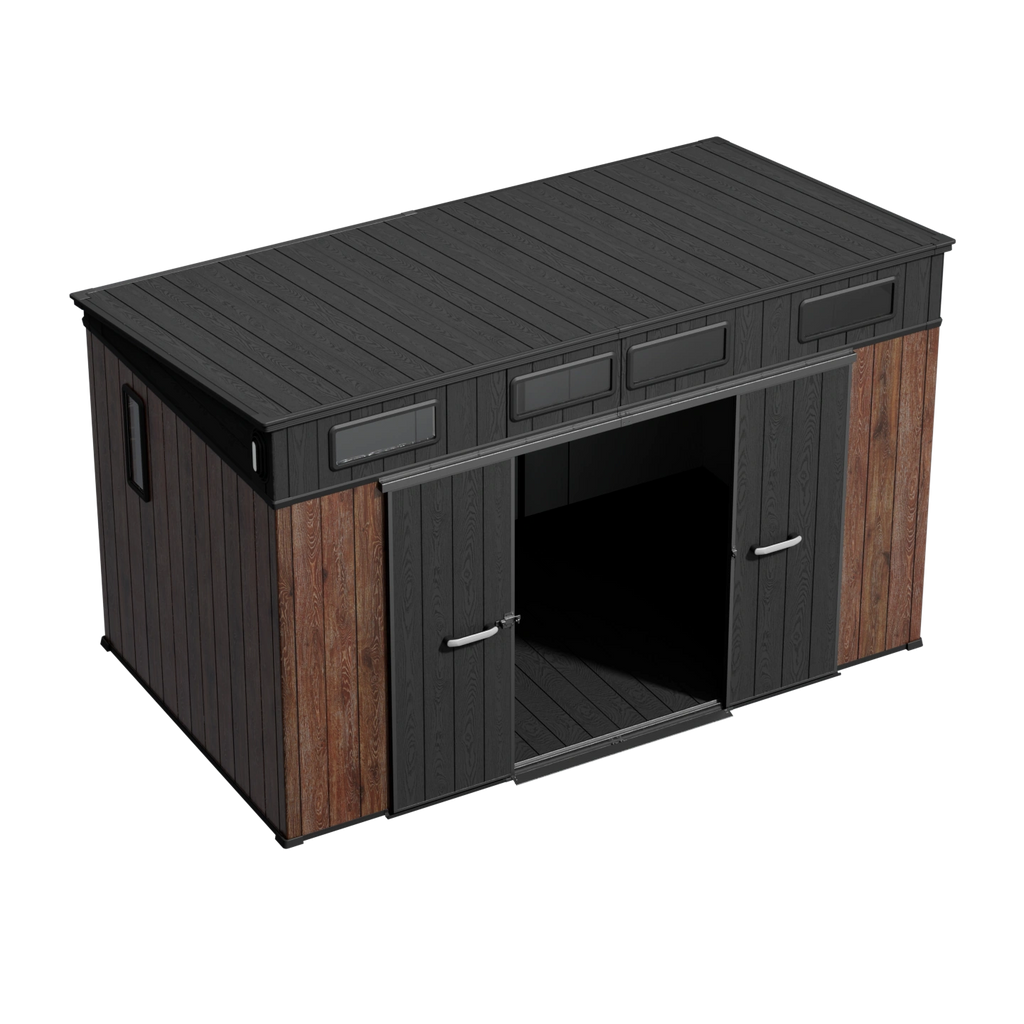 TERKKIN Pent 12x7 Storage Resin Shed Ultra Dark Walnut 3D