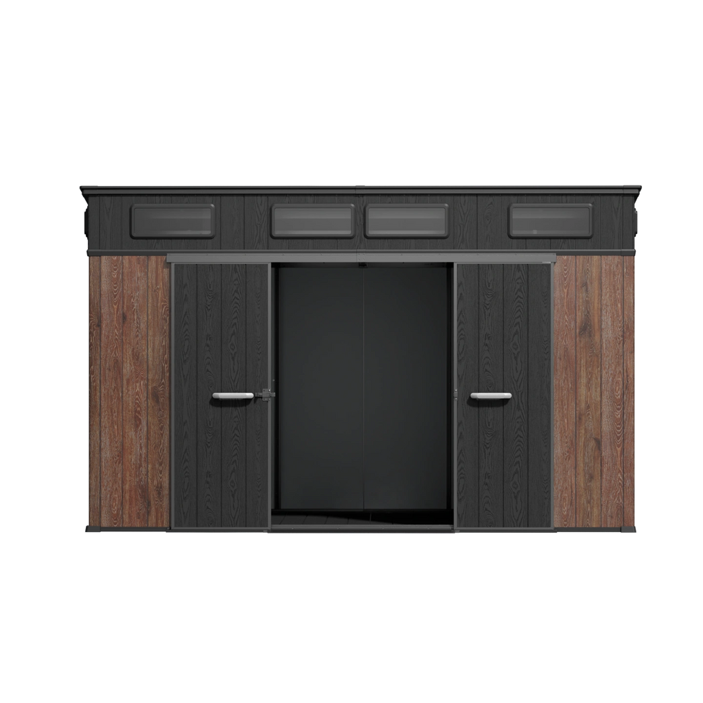 TERKKIN Pent 12x7 Storage Resin Shed Ultra Dark Walnut 3D