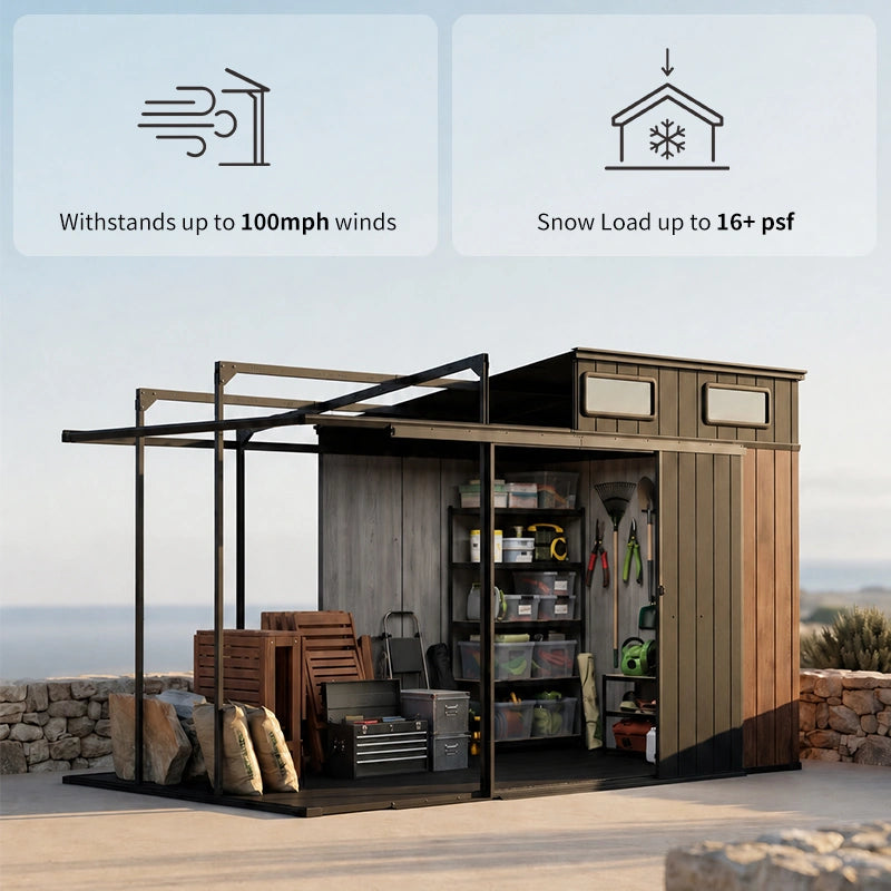 TERKKIN Pent 12x7 Storage Resin Shed Ultra Dark Walnut 3D