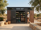 TERKKIN Pent 12x7 Storage Resin Shed Ultra Dark Walnut 3D