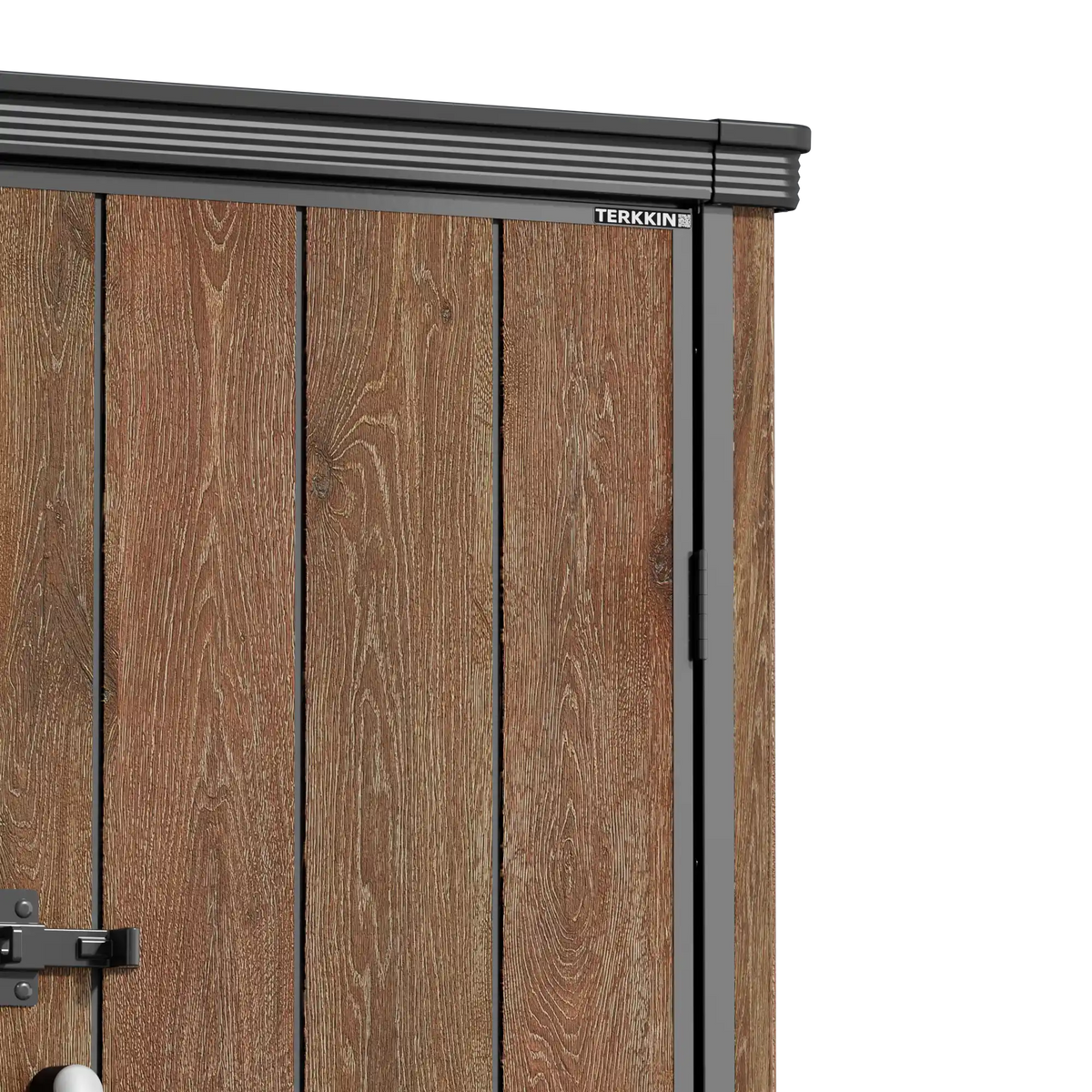 TERKKIN RIDGENOR Vertical 4.3 x 2.4 ft Tall 1400L Storage Shed Ultra Dark Walnut 3D