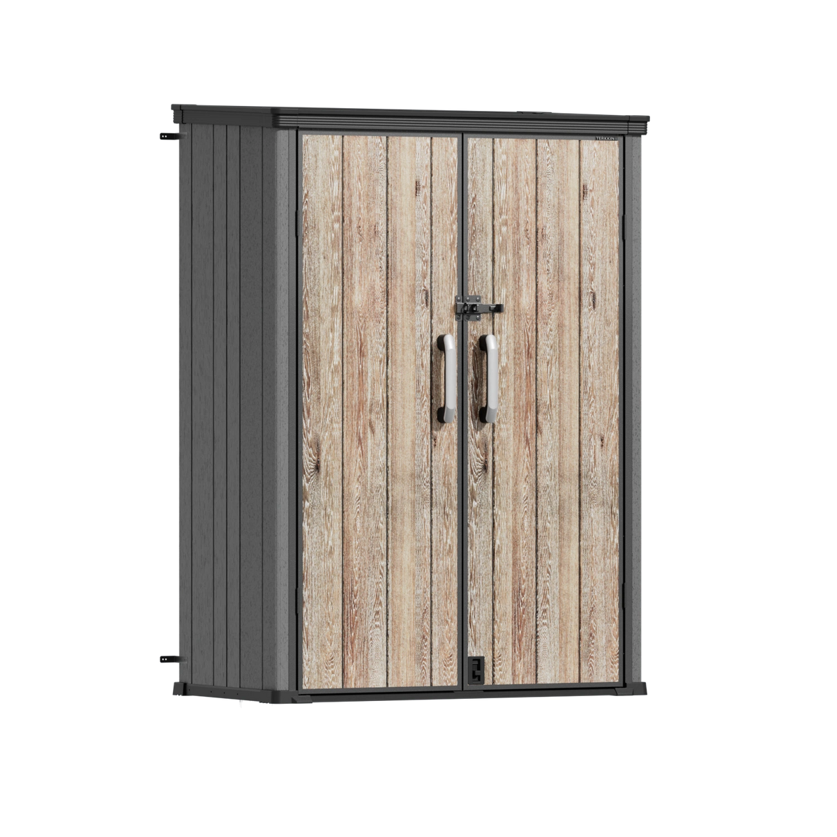 TERKKIN RIDGENOR Vertical 4.3 x 2.4 ft Tall 1400L Storage Shed Pro Ashwood Brown 3D