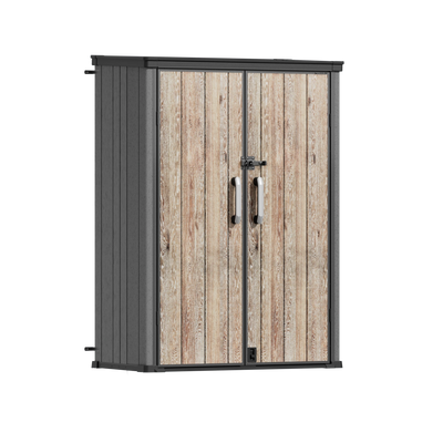 TERKKIN RIDGENOR Vertical 4.3 x 2.4 ft Tall 1400L Storage Shed Pro Ashwood Brown 3D