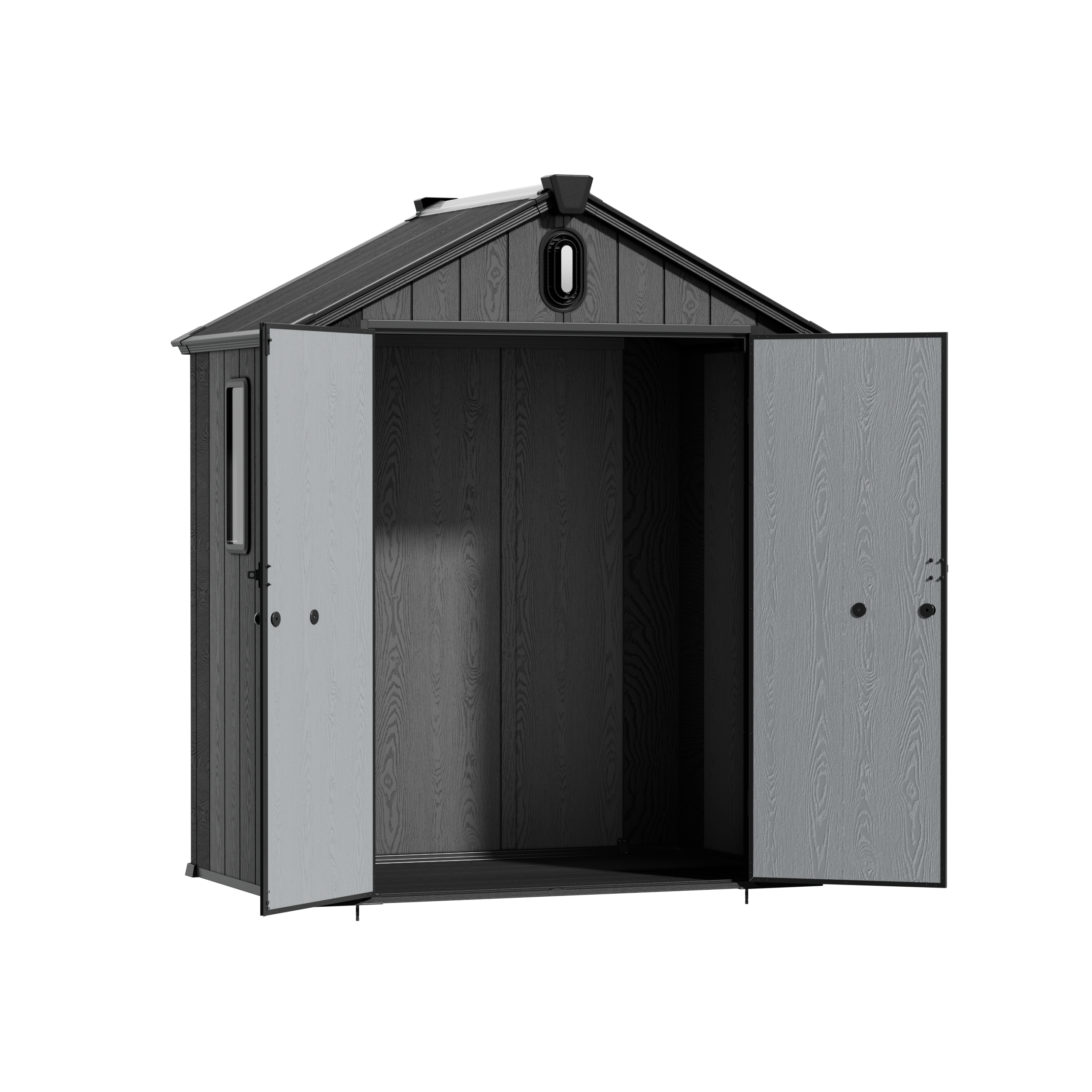 Wide open double doors on the TERKKIN 6 x 4 ft shed