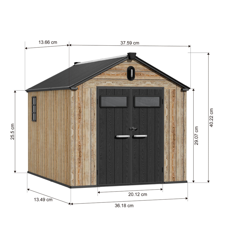 TERKKIN RIDGELON 8 x 10 ft Gable Roof Outdoor Storage Shed Pro Ashwood Brown 3D specification image