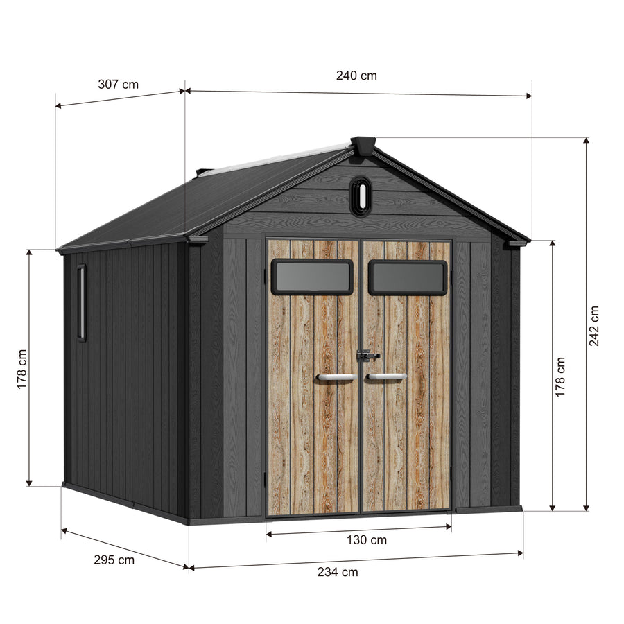 TERKKIN MONTELON 8 x 10 ft Gable Roof Outdoor Storage Shed Graphite Grey specification image