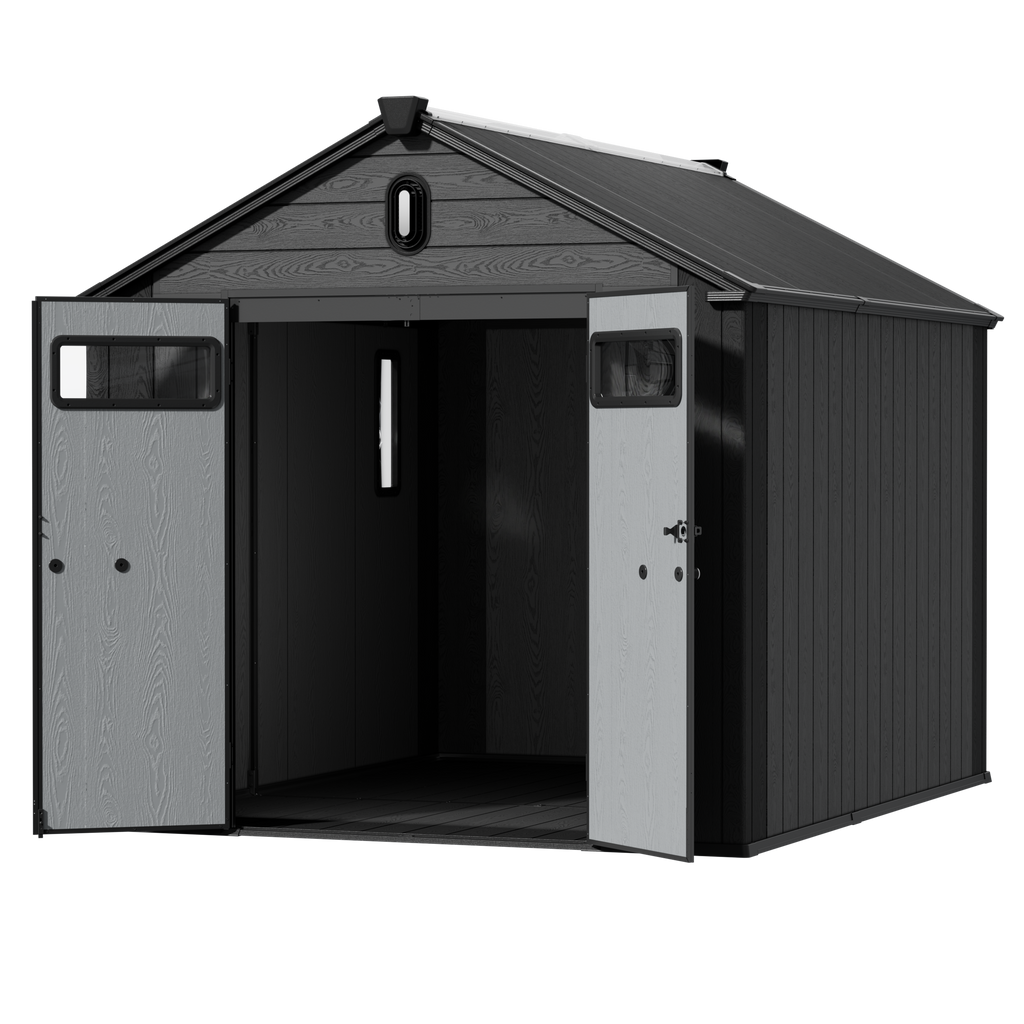 TERKKIN KingCenter2 Gable 8x10 Storage Shed Standard Teak Brown - Open view