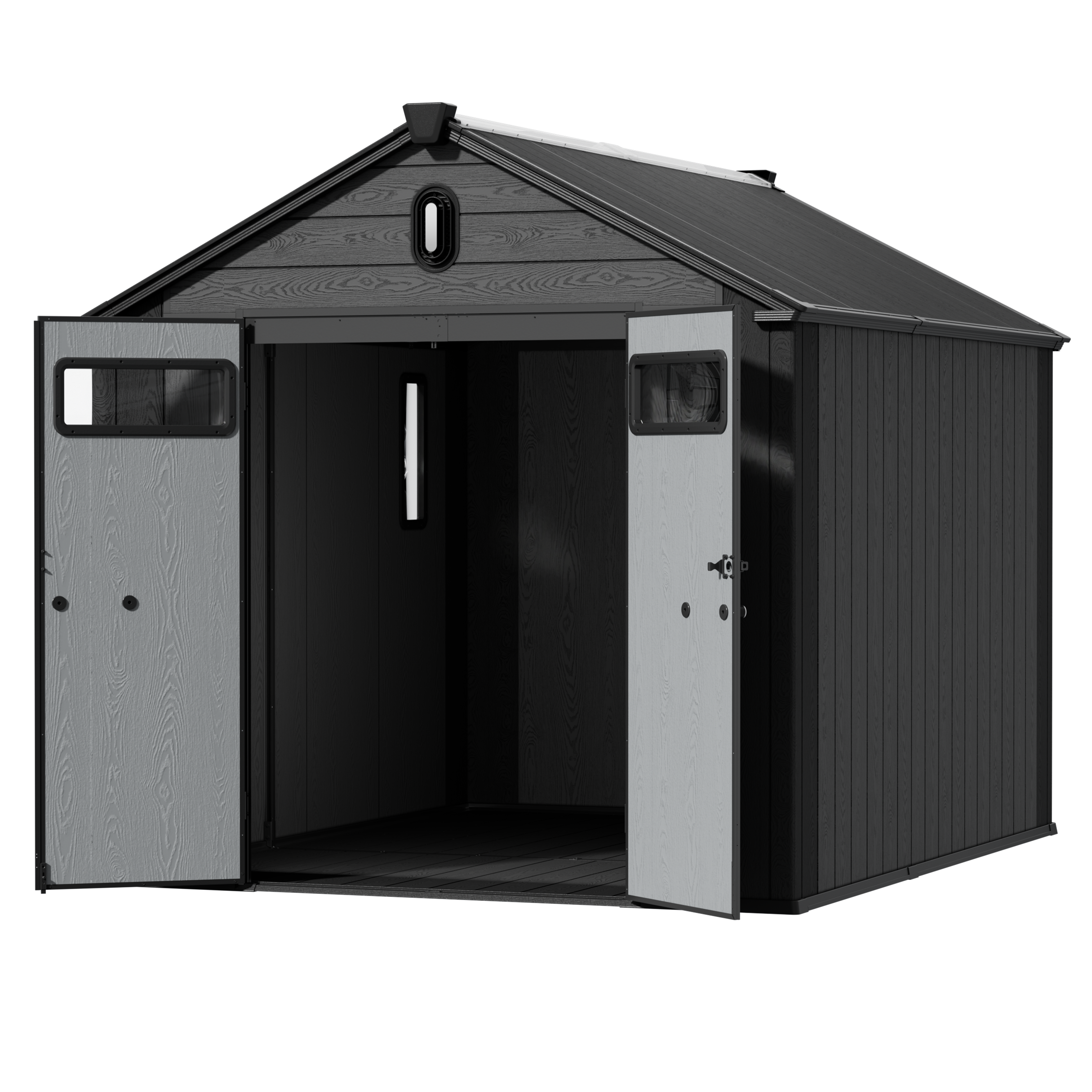 TERKKIN KingCenter2 Gable 8x10 Storage Shed Standard Teak Brown - Open view