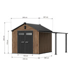 TERKKIN KingCenter2 Gable 8x10 Storage Shed Pro Warm Oak 3D - Dimensions