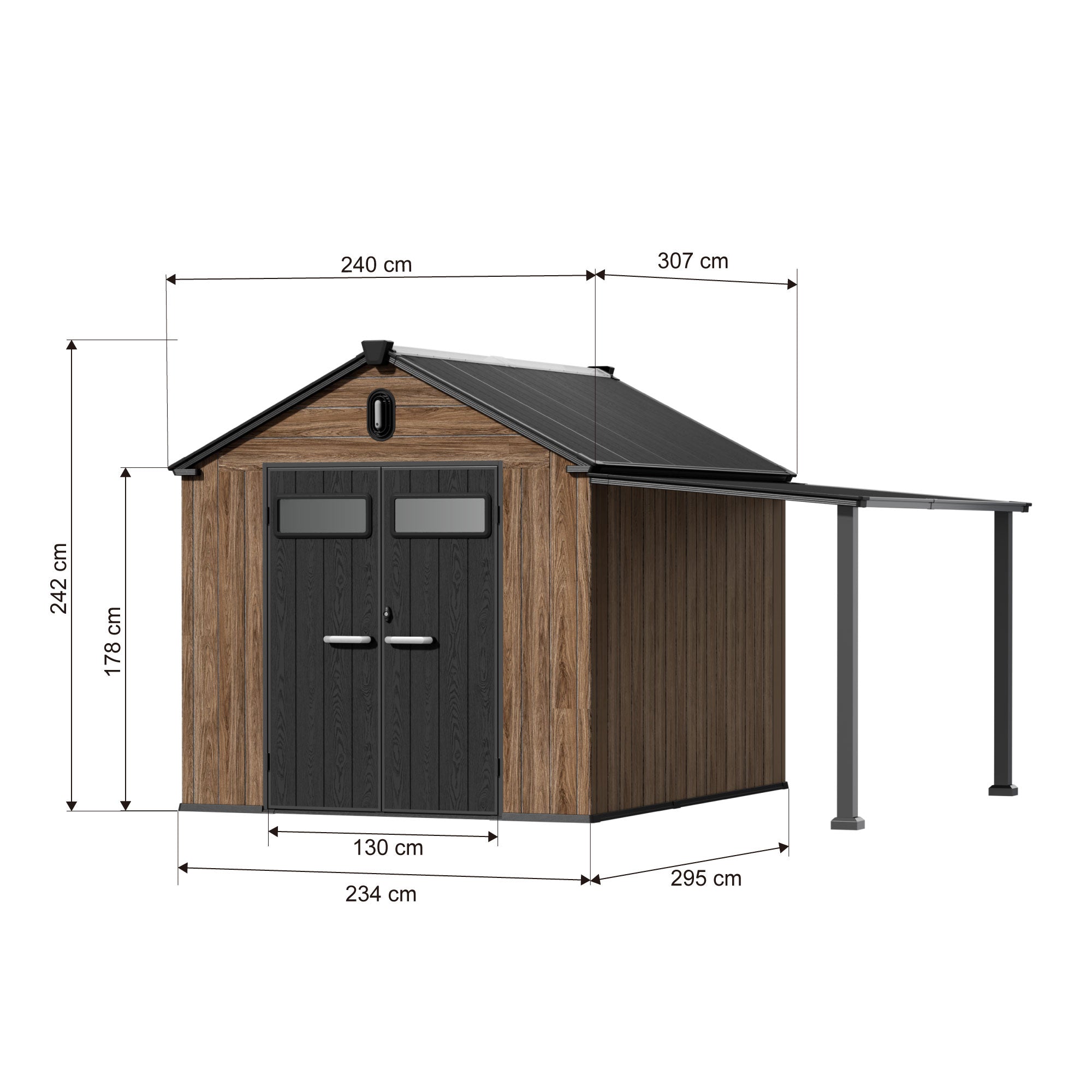 TERKKIN KingCenter2 Gable 8x10 Storage Shed Pro Warm Oak 3D - Dimensions