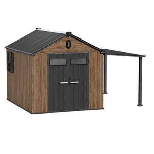 TERKKIN Ultra 8x10 Storage Resin Shed Gable Dark Walnut 3D
