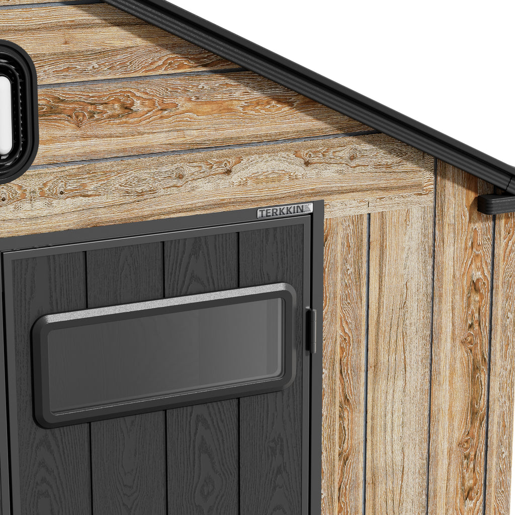 TERKKIN RIDGELON Gable 8x6 Storage Shed Pro Ashwood Brown 3D - Detail view
