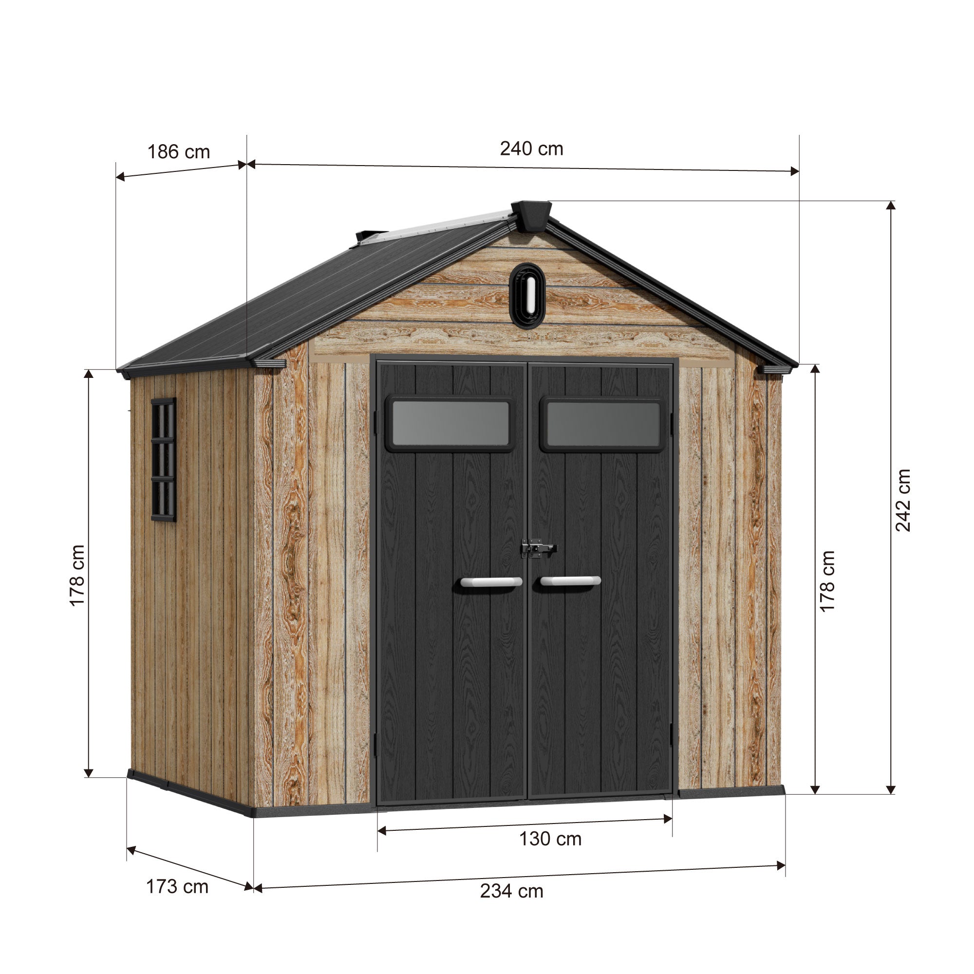 TERKKIN RIDGELON Gable 8x6 Storage Shed Pro Ashwood Brown 3D - Dimensions