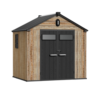TERKKIN RIDGELON 8 x 6 ft Gable Roof Outdoor Storage Shed Pro Ashwood Brown 3D