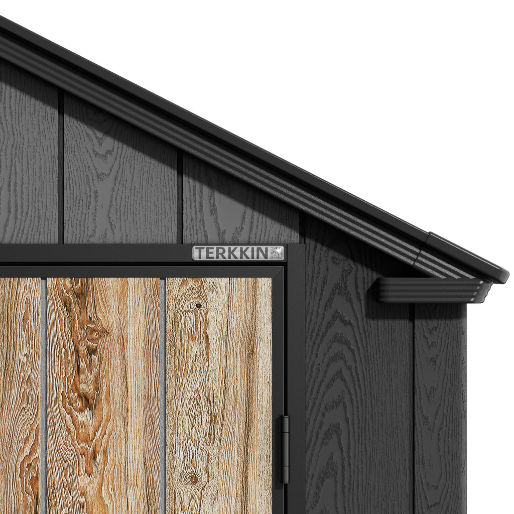TERKKIN KingCenter2 Gable 8x6 Storage Shed Standard Teak Brown - Detail view
