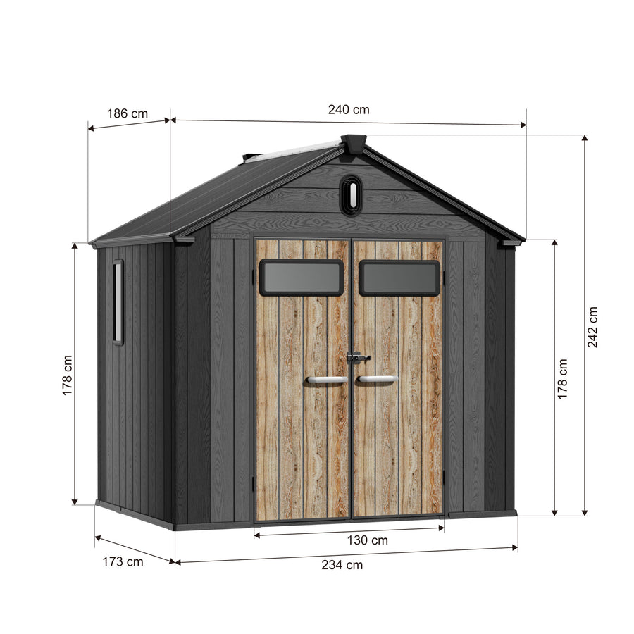 TERKKIN MONTELON 8 x 6 ft Gable Roof Outdoor Storage Shed Graphite Grey specification image