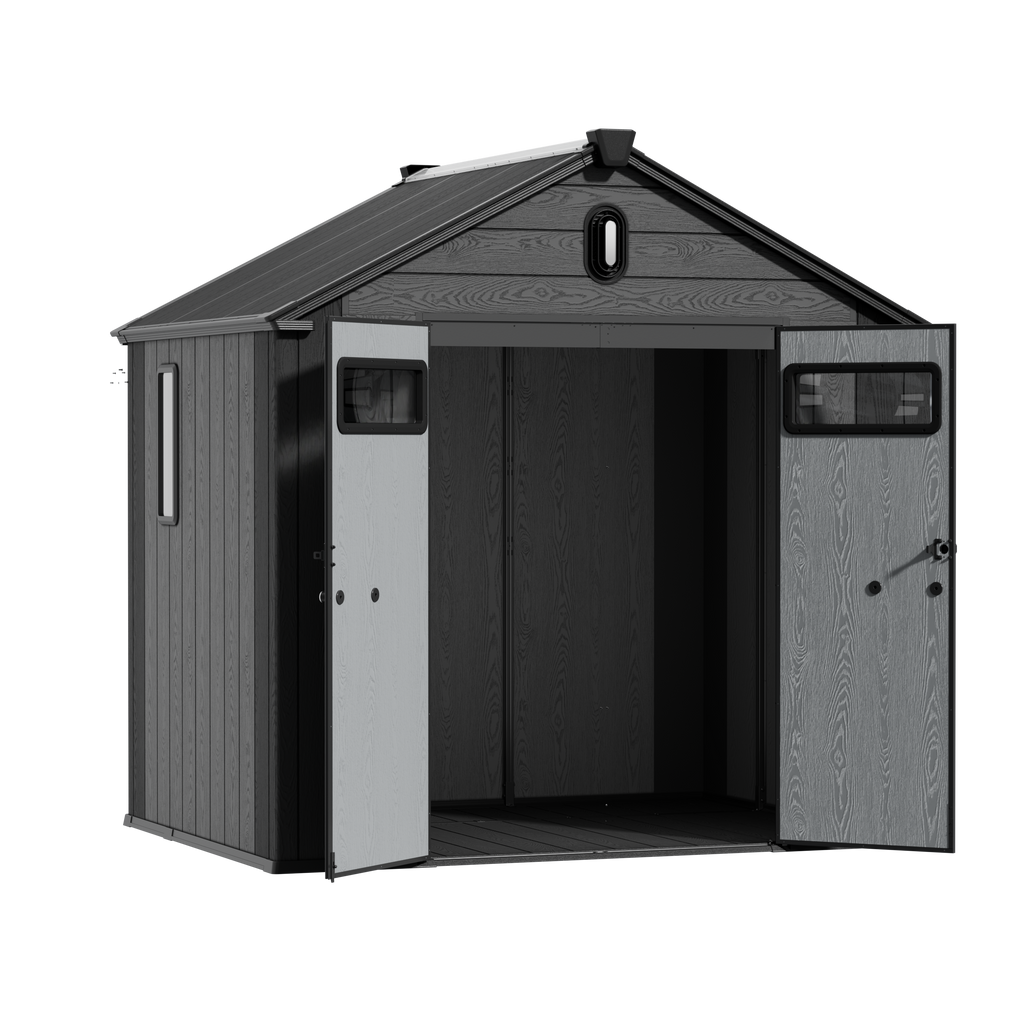 TERKKIN KingCenter2 Gable 8x6 Storage Shed Standard Teak Brown - Open view