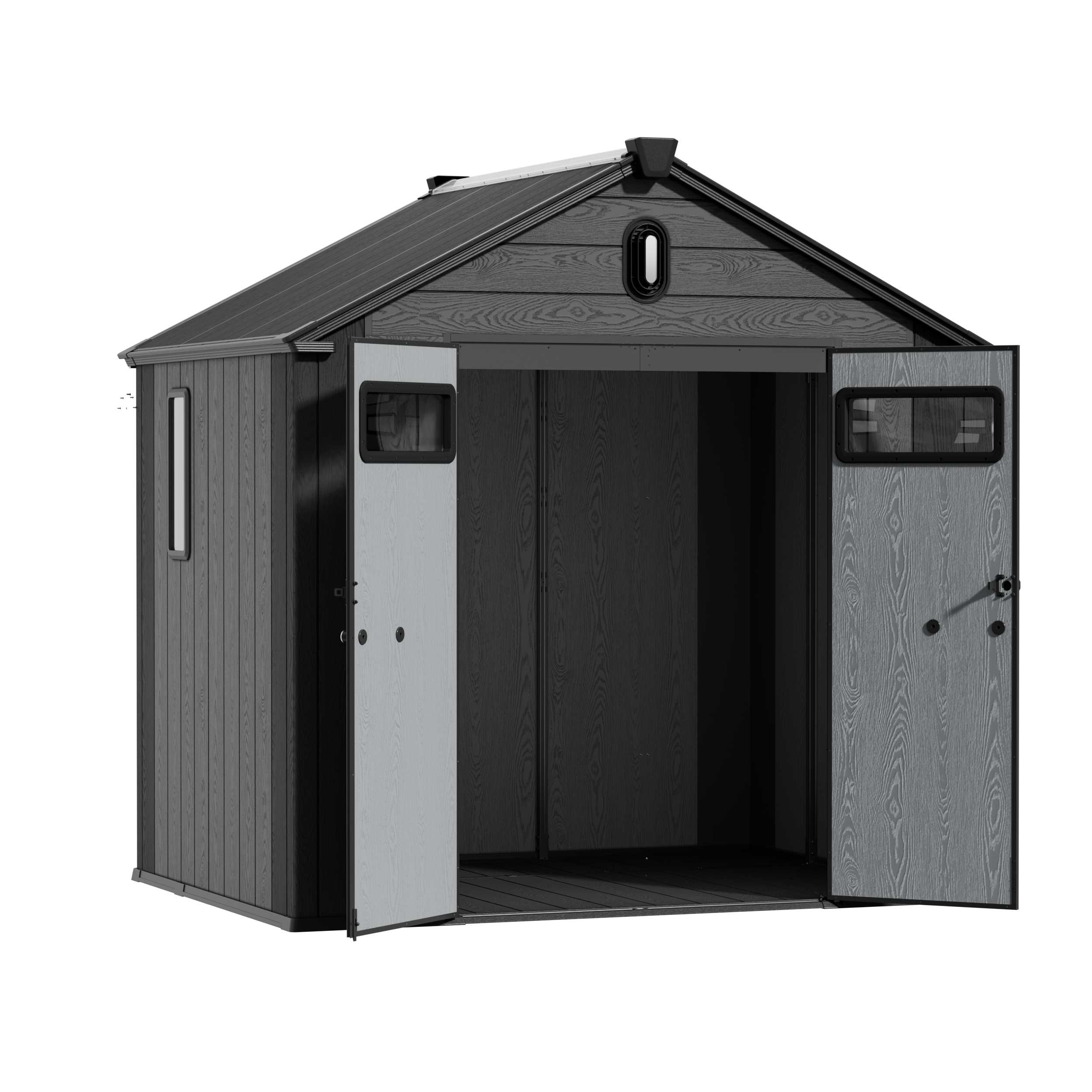 TERKKIN KingCenter2 Gable 8x6 Storage Shed Standard Teak Brown - Open view