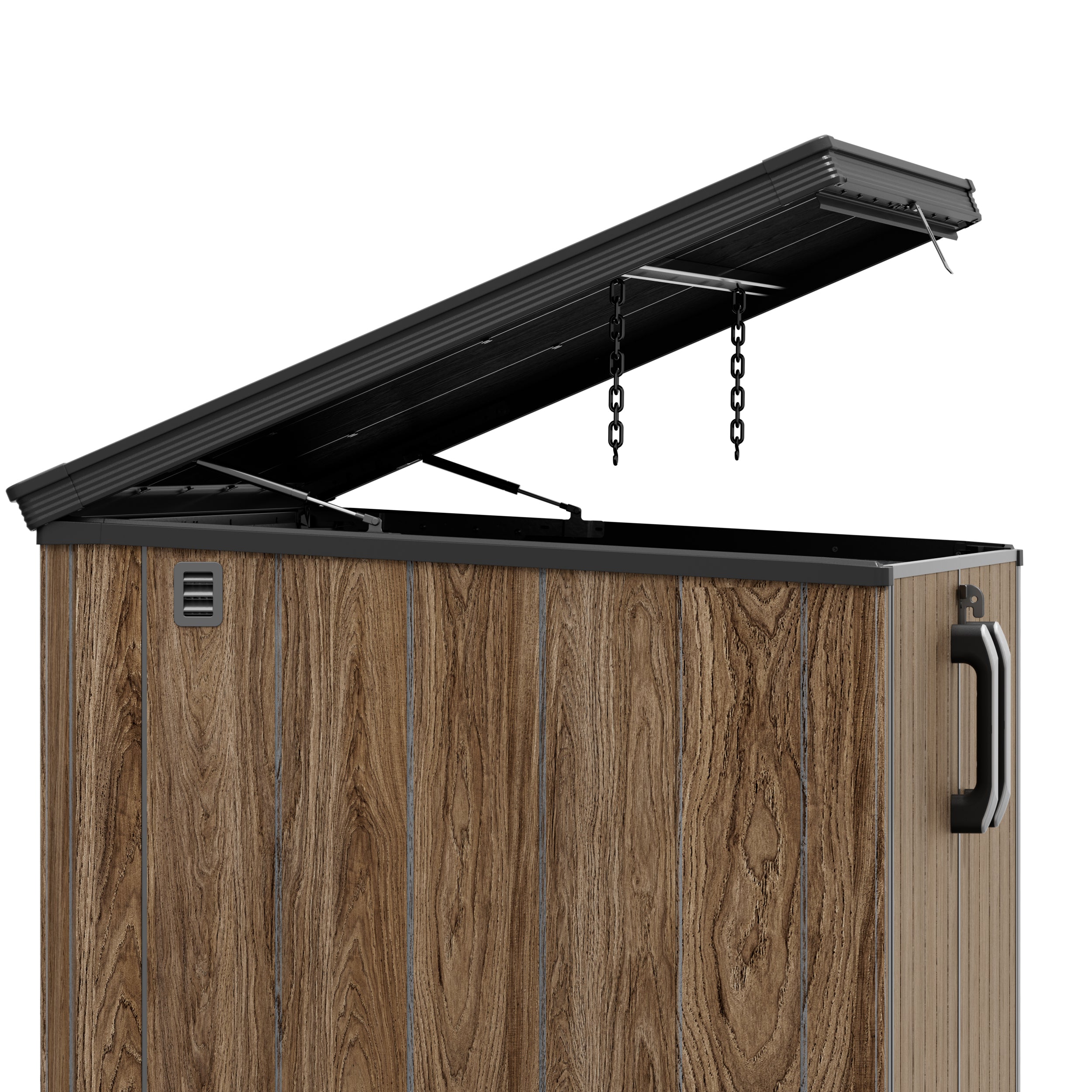 TERKKIN KingCenter2 Horizontal 6.3x3.6ft 2300L Storage Shed Ultra Warm Oak 3D - Open detail
