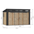 TERKKIN RIDGELON Pent 12x7 Storage Shed Pro Ashwood Brown 3D - Dimensions