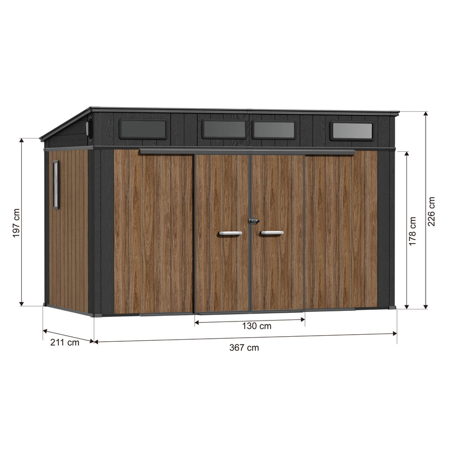 TERKKIN RIDGELON 12 x 7 ft Pent Roof Outdoor Storage Shed Pro Ashwood Brown 3D specification image