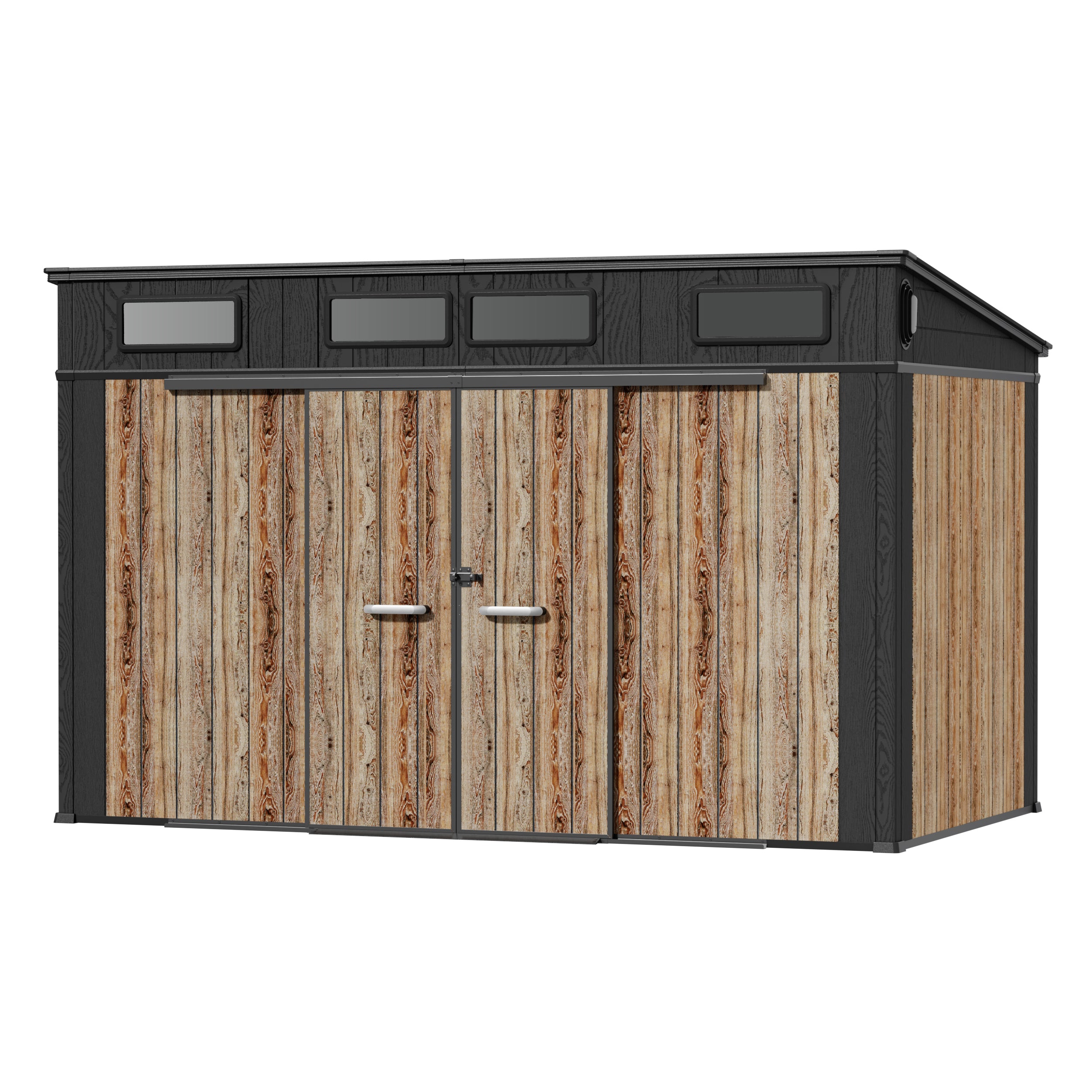 TERKKIN RIDGELON Pent 12x7 Storage Shed Pro Ashwood Brown 3D - Main view Main image