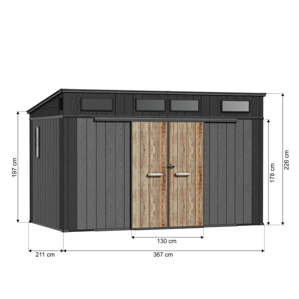 TERKKIN KingCenter2 Pent 12x7 Storage Shed Standard Teak Brown - Dimensions