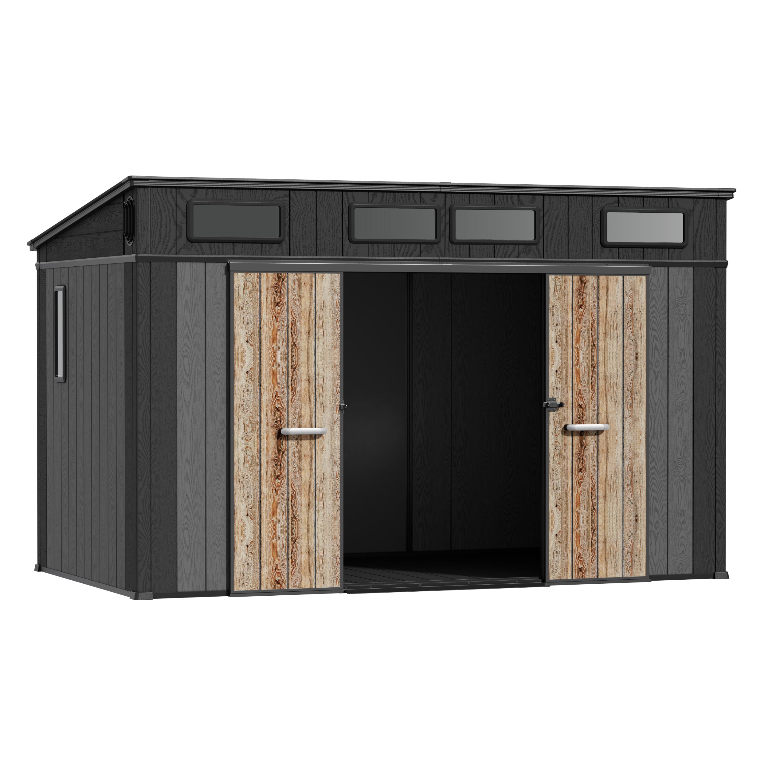 TERKKIN KingCenter2 Pent 12x7 Storage Shed Standard Teak Brown - Open view
