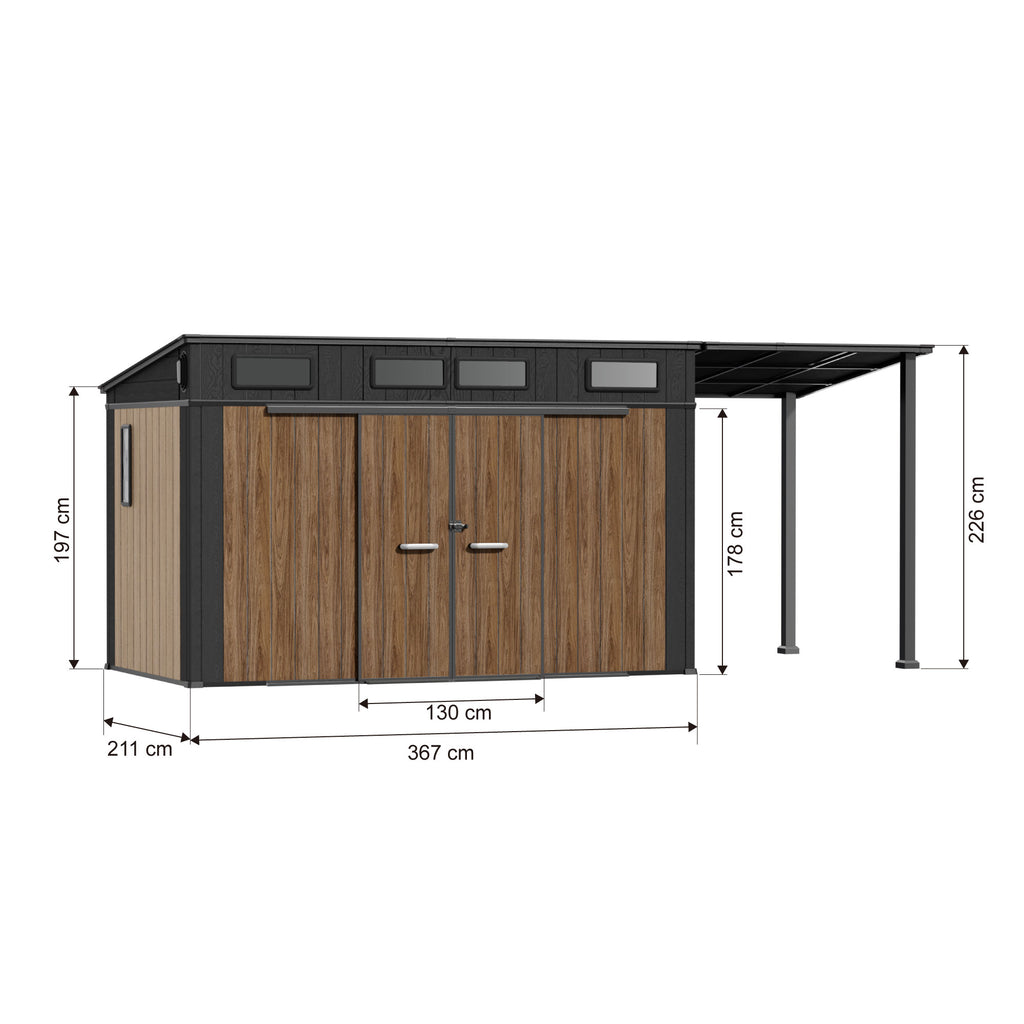 TERKKIN KingCenter2 Pent 12x7 Storage Shed Ultra Warm Oak 3D - Dimensions
