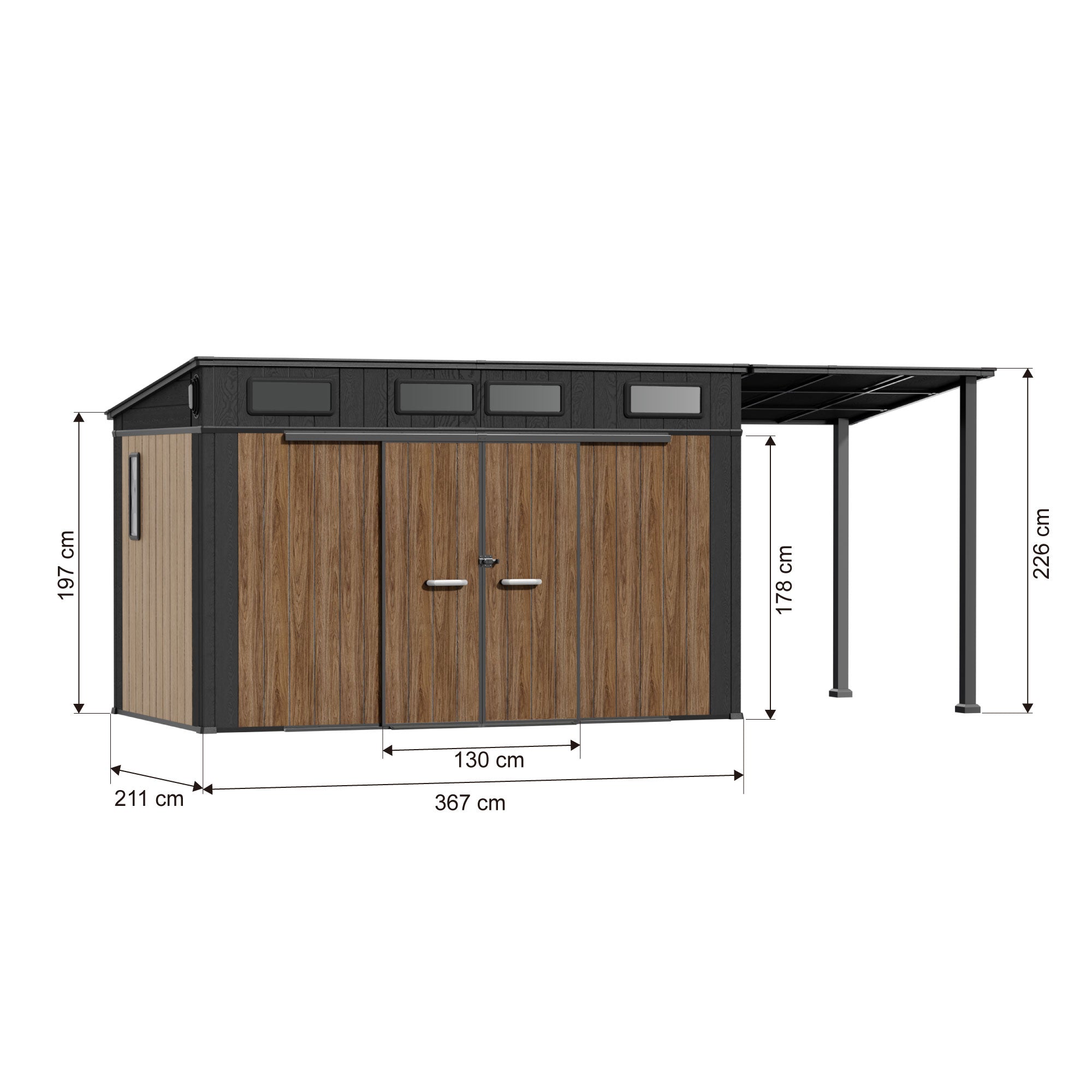 TERKKIN KingCenter2 Pent 12x7 Storage Shed Ultra Warm Oak 3D - Dimensions