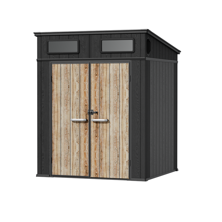 TERKKIN KingCenter2 Horizontal 6.3x3.6ft 2300L Storage Shed Ultra Warm Oak 3D specification image