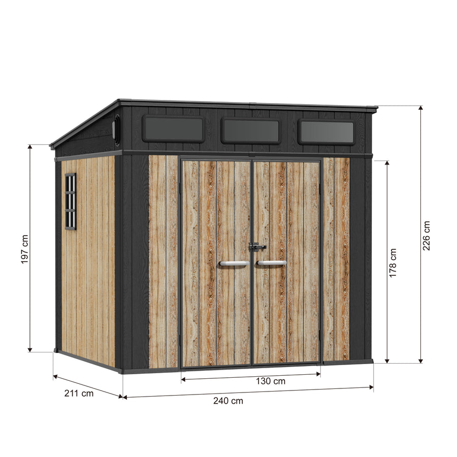 TERKKIN Standard Pent 8x7 Storage Resin Shed Graphite Grey specification image