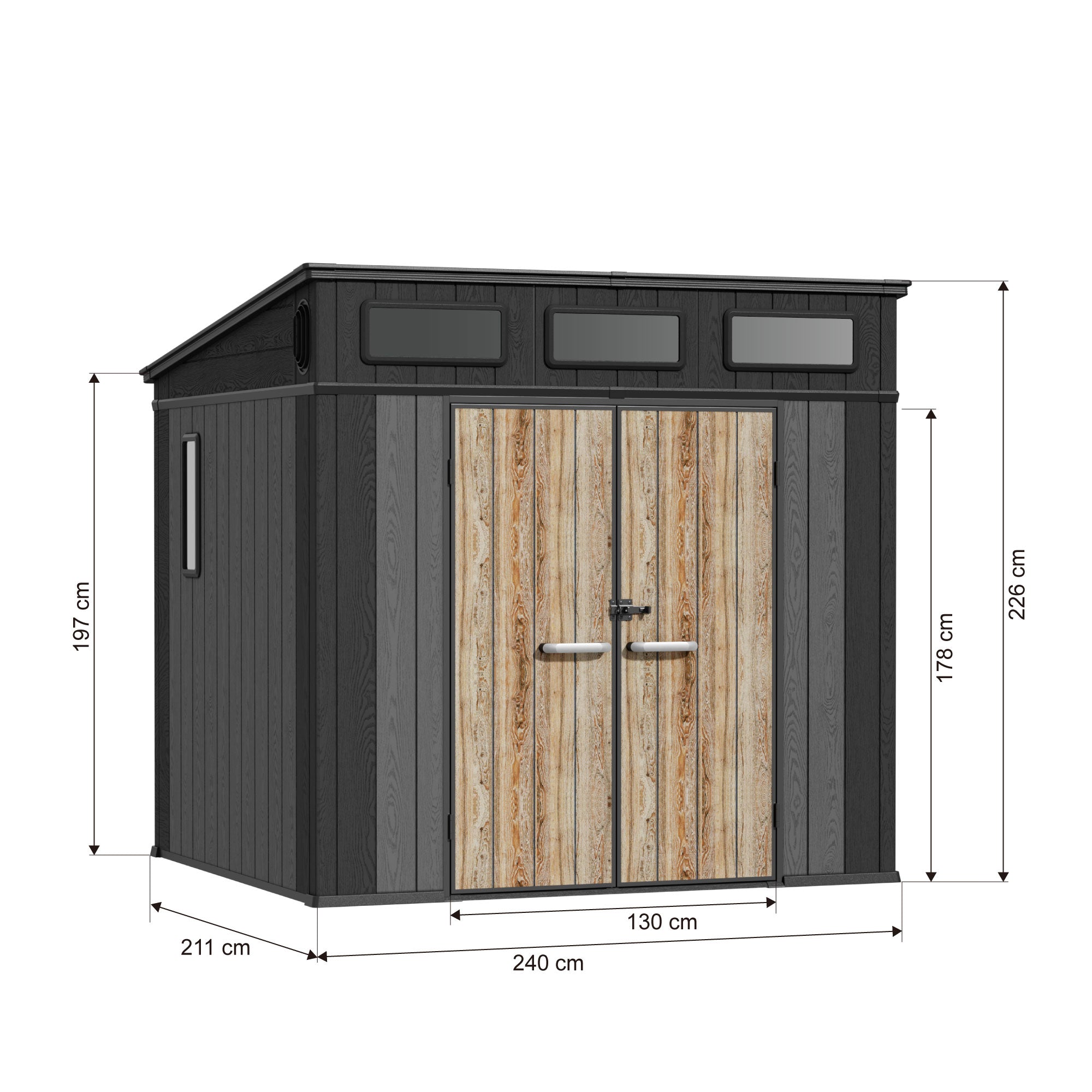 TERKKIN KingCenter2 Pent 8x7 Storage Shed Standard Teak Brown - Dimensions
