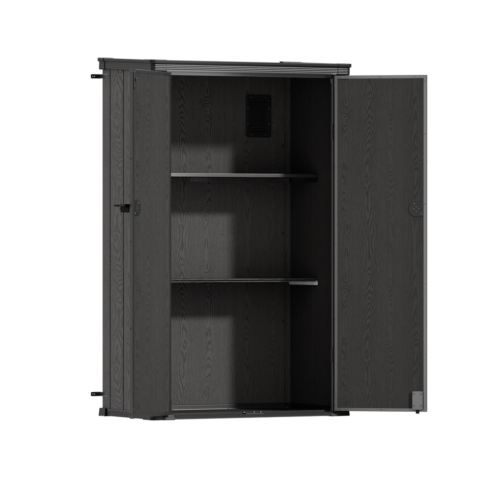 TERKKIN KingCenter2 Vertical 3.7x2.1ft Tall 1000L Storage Shed Standard Teak Brown - Open view