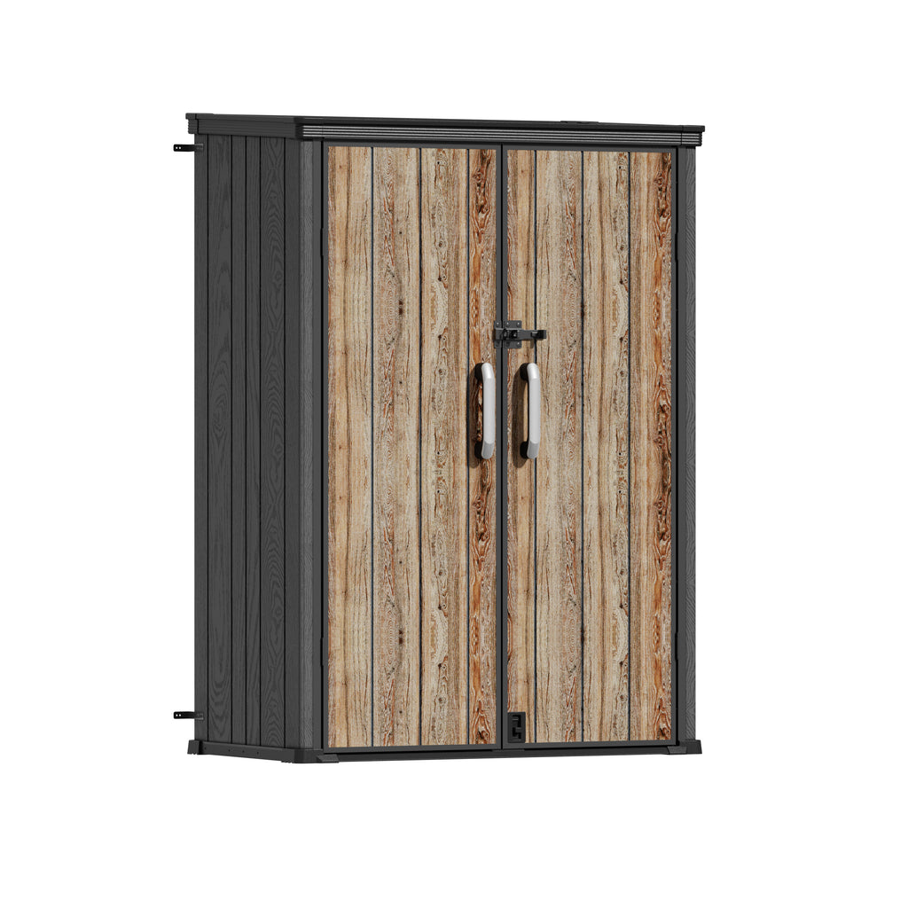 TERKKIN RIDGENOR Vertical 4.3x2.4ft Tall 1400L Storage Shed Pro Ashwood Brown 3D - Main view