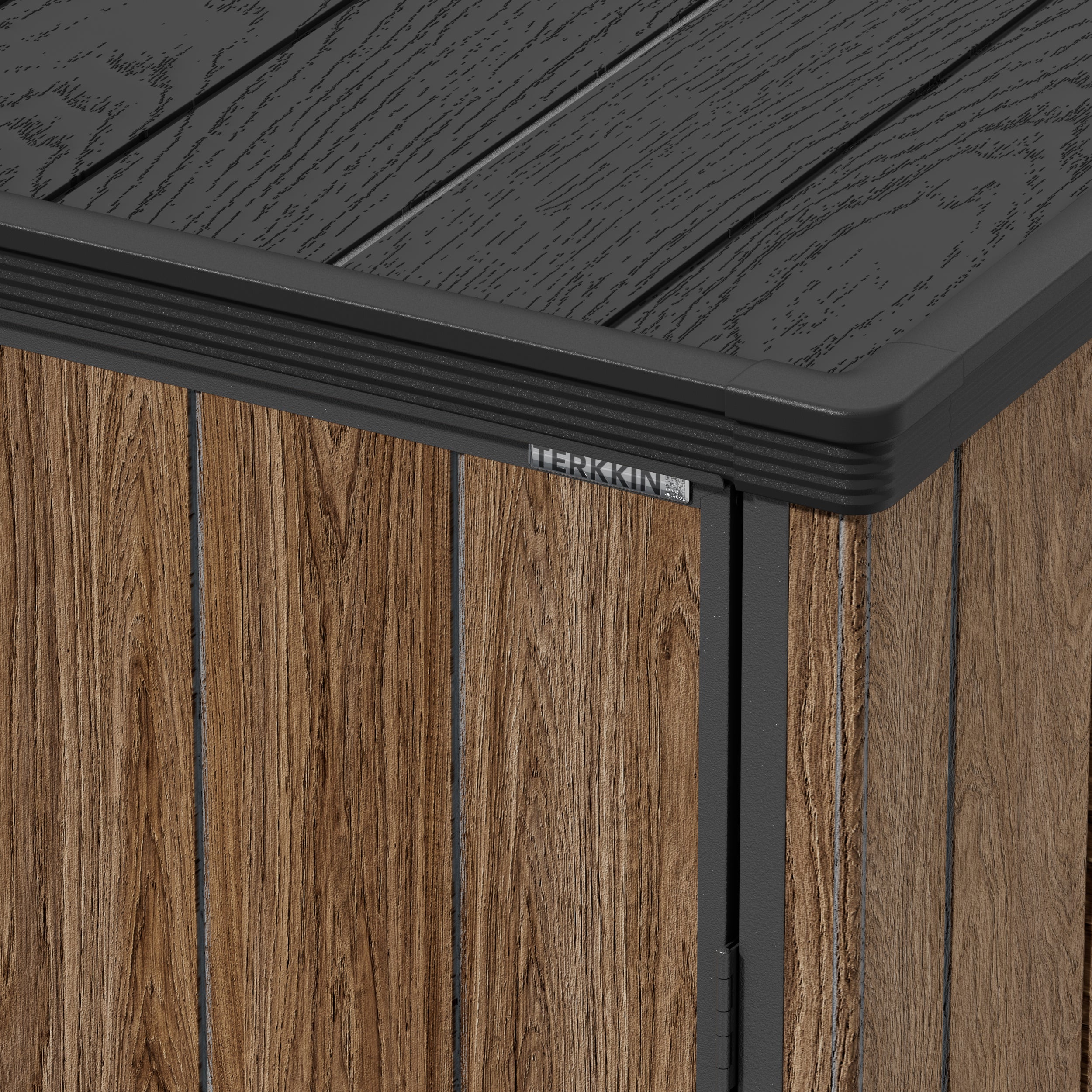 TERKKIN KingCenter2 Vertical 4.3x2.4ft Tall 1400L Storage Shed Ultra Warm Oak 3D - Detail view