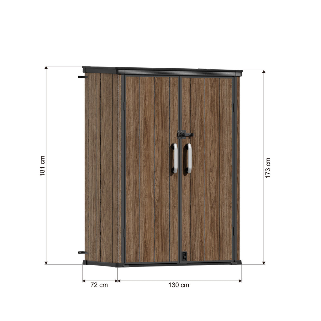 TERKKIN KingCenter2 Vertical 4.3x2.4ft Tall 1400L Storage Shed Ultra Warm Oak 3D - Dimensions